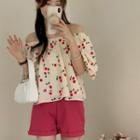 Off-shoulder Cherry Print Blouse / Shorts