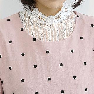 Mock-neck Sheer Lace Zip-up Top
