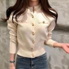 Band Collar Slim Fit Cropped Cardigan
