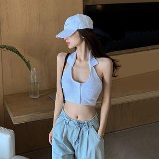 Halter-neck Cropped Camisole Top White - One Size