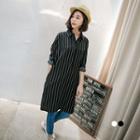 Striped Placket Double-pocket Dress