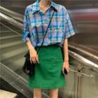 Elbow-sleeve Plaid Shirt / Mini A-line Skirt