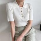 Slim-fit Ribbed Knit Polo Shirt