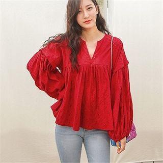 Raglan-sleeve Lace Cotton Blouse