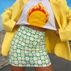 Flower And Plaid Pattern Miniskirt