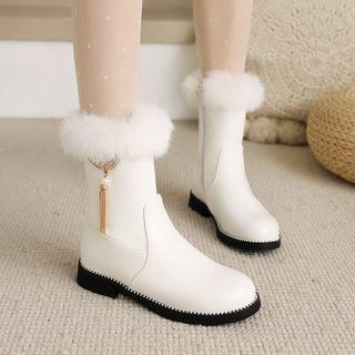 Faux Leather Fluffy Short Boots