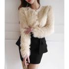 Metallic-button Faux-fur Cropped Cardigan