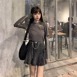 Long-sleeve Round Neck Color Block Top
