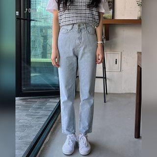 Washed Mid-rise Tapered Jeans