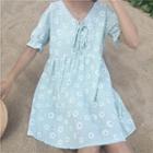 Printed Lace-up Short-sleeve A-line Dress