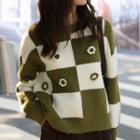 Checkered Flower Accent Sweater