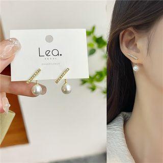 Rhinestone Bar Faux Pearl Dangle Earring 1 Pair - Earrings - Gold - One Size
