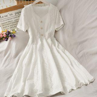 Lace-trim Embroidered Midi Dress