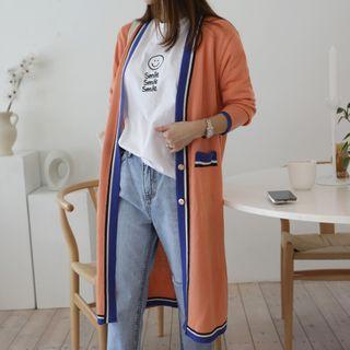 Contrast-trim Pocket-detail Long Cardigan