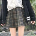 High Waist Plaid Woolen Mini Skirt