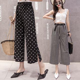 Pattern Cropped Chiffon Wide-leg Pants