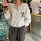 Letter Half-zip Sweatshirt Light Gray - One Size