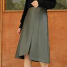 Slit A-line Midi Pleather Skirt