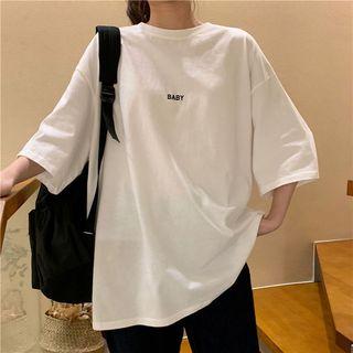 Lettering Elbow-sleeve Oversized T-shirt