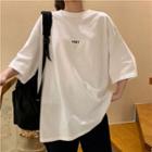 Lettering Elbow-sleeve Oversized T-shirt