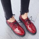 Brogue Faux Patent Leather Low Heel Oxfords