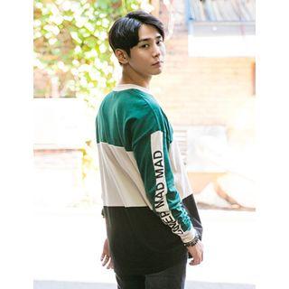 Lettering-sleeve Color-block T-shirt
