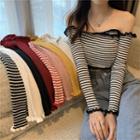 Off-shoulder Long-sleeve Knit Crop Top