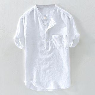Plain Half-button Short-sleeve Shirt