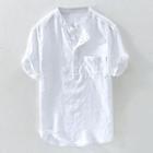 Plain Half-button Short-sleeve Shirt