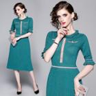 Short-sleeve A-line Glitter Knit Dress Green - One Size