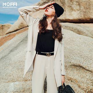 Set: Plain Long Double Breasted Blazer + Plain Dress Pants