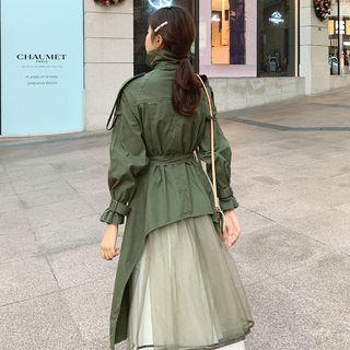 Double-breasted Mesh Panel Coat