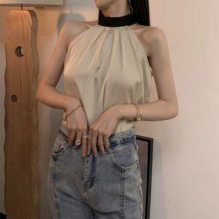 Halter Two Tone Top Off-white - One Size