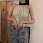 Halter Two Tone Top Off-white - One Size