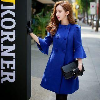 Bell Sleeve Double-buttoned Woolen Coat