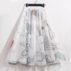 Printed Mesh Midi A-line Skirt White - 60-102cm