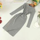 Long-sleeve Zip Accent Midi Knit Dress
