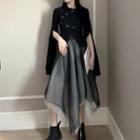 Buttoned Jacket / Asymmetric A-line Midi Mesh Skirt