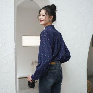 Floral Button-up Oversize Shirt Dark Blue - One Size