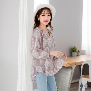 V-neck Feather Printed Top