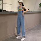 Wide-leg Denim Dungaree / Striped Ribbed Camisole Top