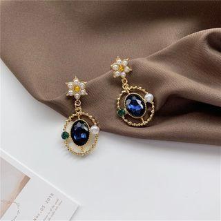 Faux Pearl Faux Crystal Dangle Earring 1 Pair - Earrings - Gold & Sapphire - One Size