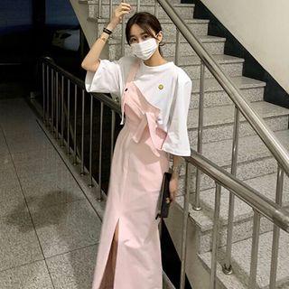 Slit-hem Midi Overall Dress