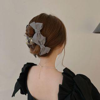 Gingham Bow Hair Claw Black & White - One Size