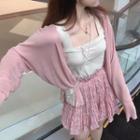 Plain Cardigan / Sleeveless Top / Floral Print Mini Skirt