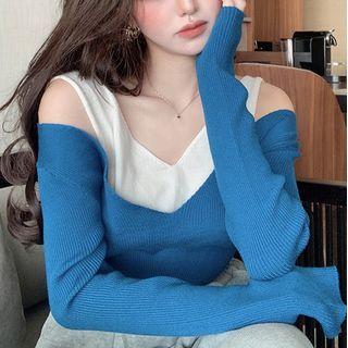 Details Mock Two-piece Light Knit Top