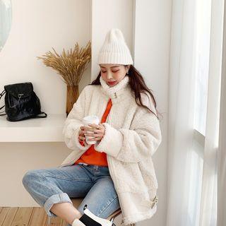 Belted Zip-up Faux-shearling Jacket