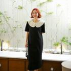 Sailor-collar Color-block Midi Dress