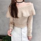 Off-shoulder Ruffle Long-sleeve Knit Sweater