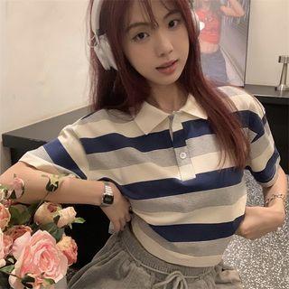 Polo-neck Striped Cropped Top + Dress